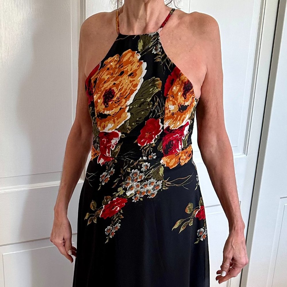 Black and Floral Halter dress